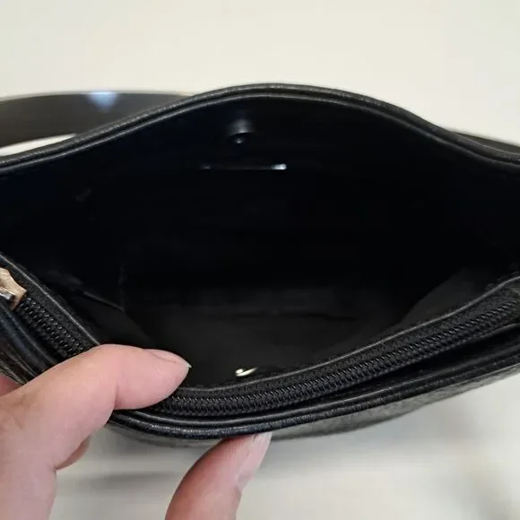 Anee Klein II Black Leather Handbag With Silver Metal Handle And Shoulder Strap - Picture 11 of 14